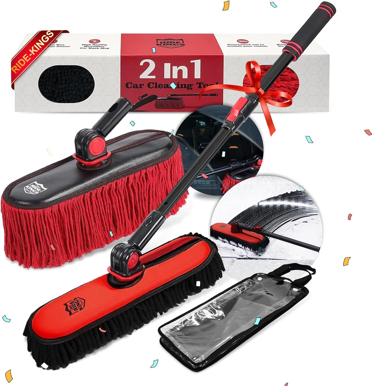 Car Duster Exterior, Dual Head, 4 Pcs, Red