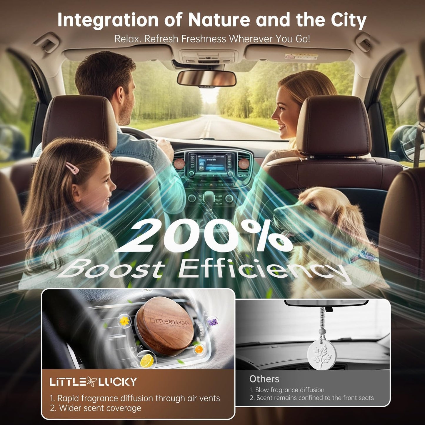 Wood Car Air Freshener Vent Clip, 2-Pack Long Lasting Natural Car Freshener | Plant-Extract Fragrances from MANE France, Hidden Vent Clip & 4 Refill Pads Included, Walnut Wood