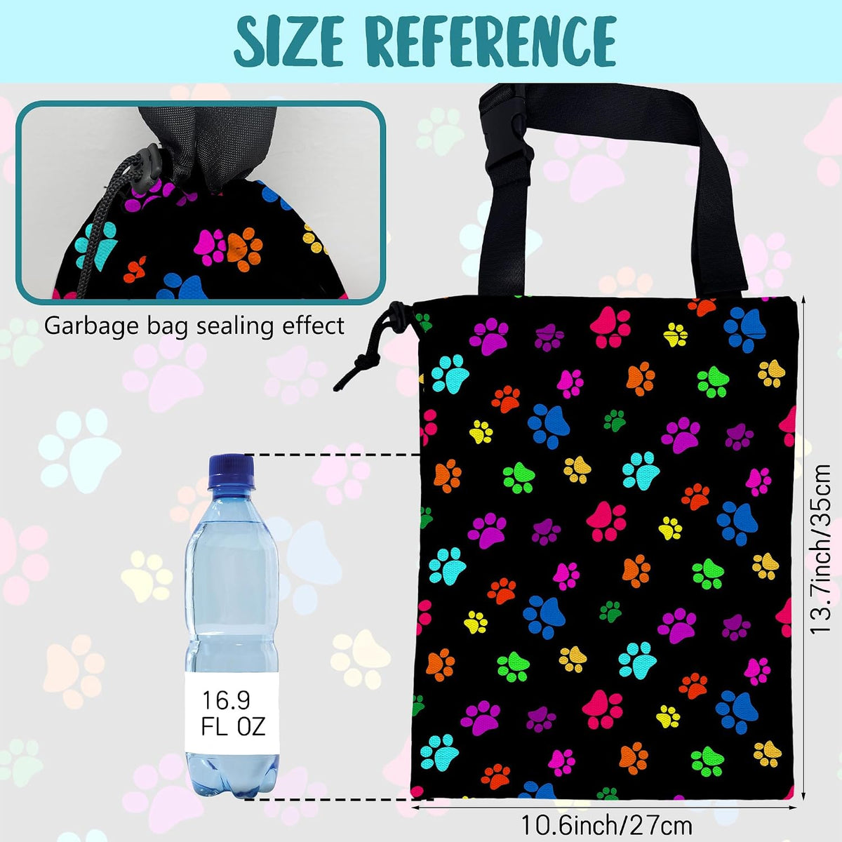 Car Garbage Bag Colorful Paw Prints Hanging Canvas Car Trash Bag Waterproof Drawstring Car Back Seat Organizer for Car Back Front Seat Console with Adjustable Buckle