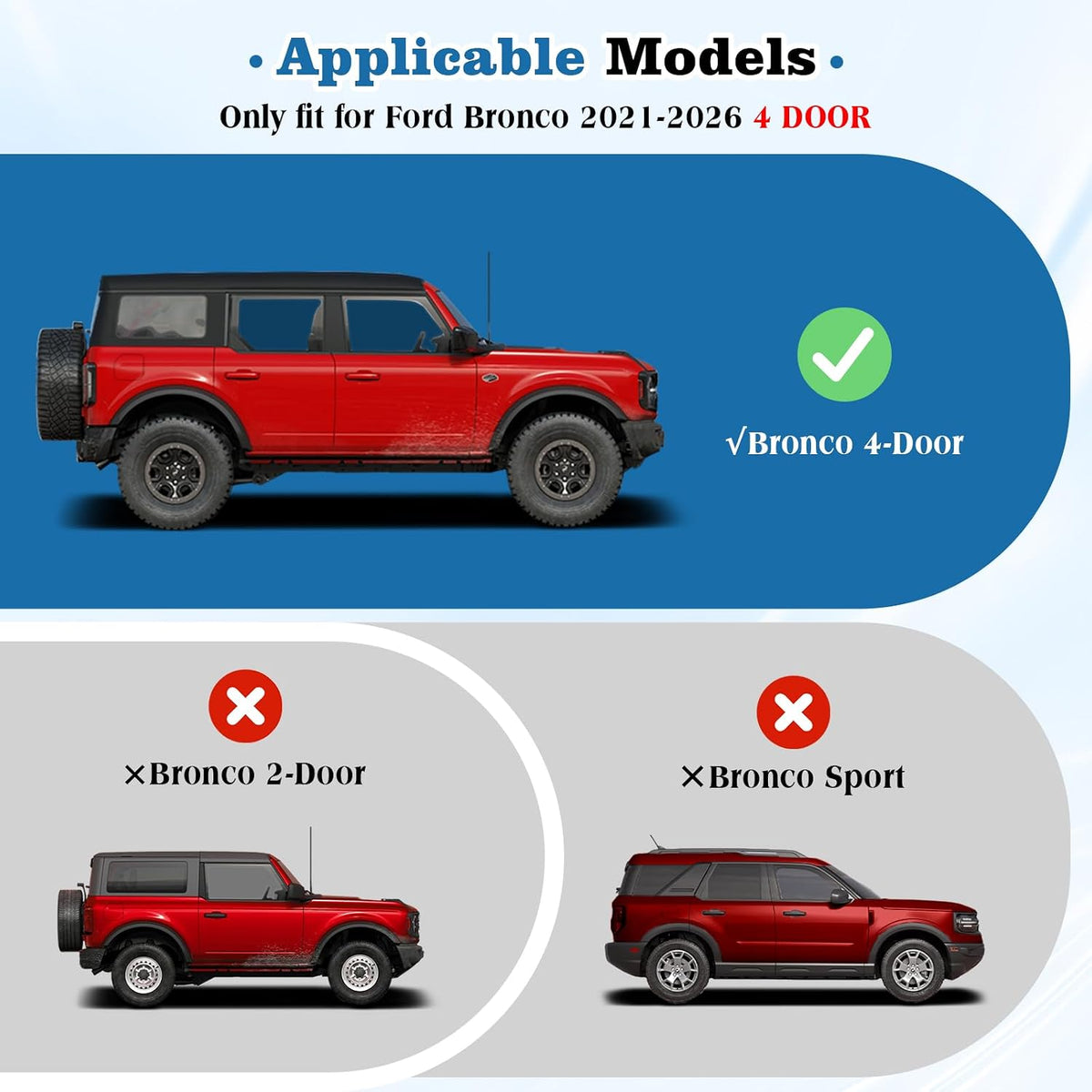 1797 4 Door Handle Storage Box fit for Ford Bronco 2021 2022 2023 2024 2025 2026 Accessories Car Pocket Organizer with Anti-Slip Black ABS Plastic-4pcs/Set (Not for Sport/2 Door)