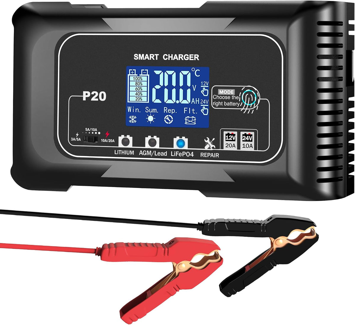 Battery Charger 0-25A,12V&24V LiFePO4 Battery Charger for Lithium,Lead Acid,AGM,RV,Marine,Boat, and Deep Cycle Batteries,9 Stage with Pulse Repair,Smart Car Trickle Charger & Maintainer