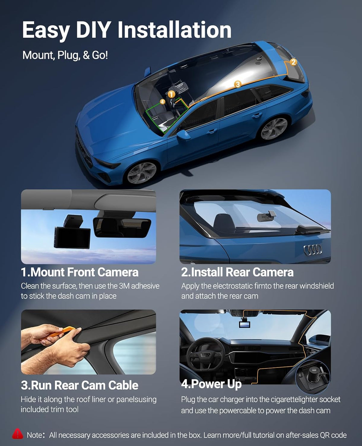 4K+4K Dash Cam Front and Rear, Enhanced Night Vision, Included 128GB Card