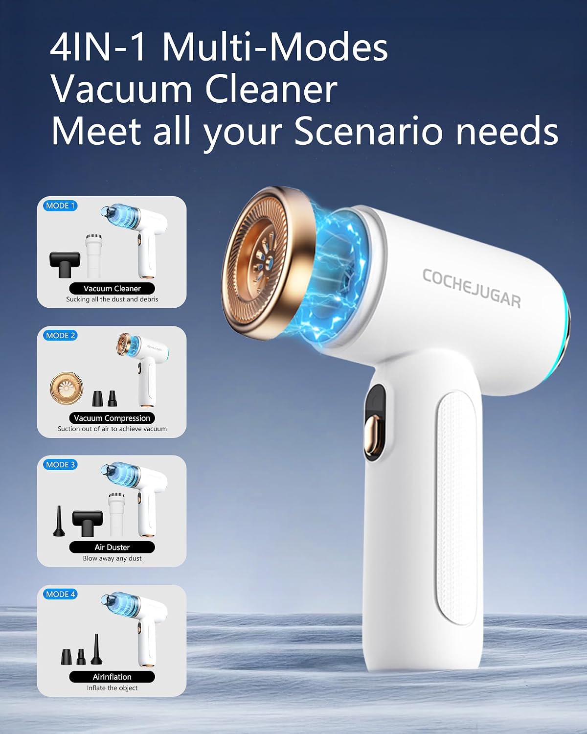 Portable Handheld Cordless Vacuum，18KPA 4-in-1 Magnetic Handheld Car Vacuum Cleaner Cordless with LED Light，30Mins Runtime& Type C Fast Charging，Low Noise for Car，Keyboard，Shelf