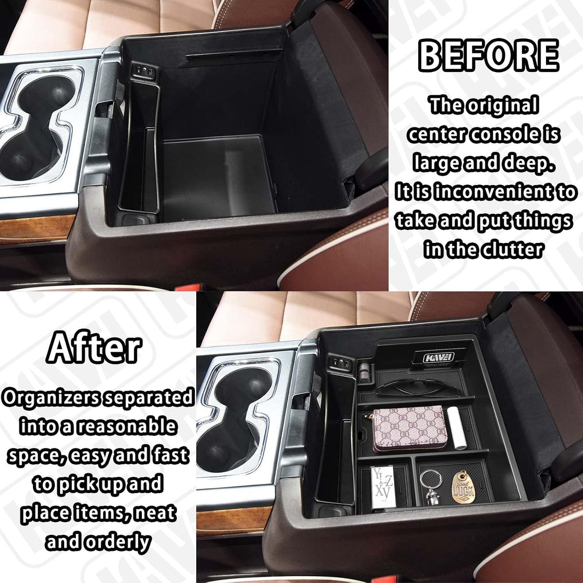 HGWEI Center Console Organizer Tray Compatible with Chevy Silverado/GMC Sierra 2014-2018 and Tahoe Suburban/Yukon 2015-2020 Accessories, Armrest Storage Coin Holder, Replaces 22817343,Black