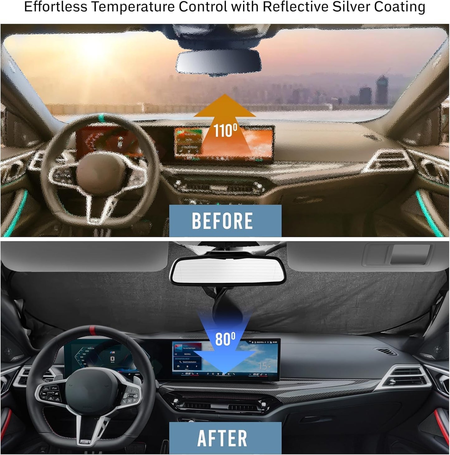Autovir Windshield Sun Shade, Foldable Car Window Shades, 280T Visor Shade