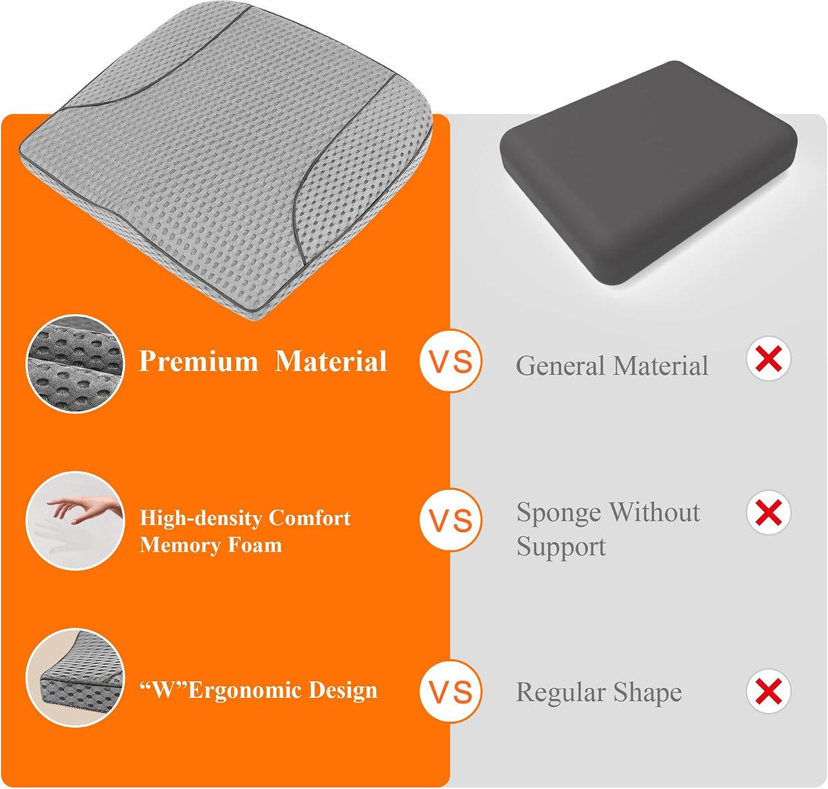 kingphenix Memory Foam Car Seat Cushion for Driving Comfort and Office Use
