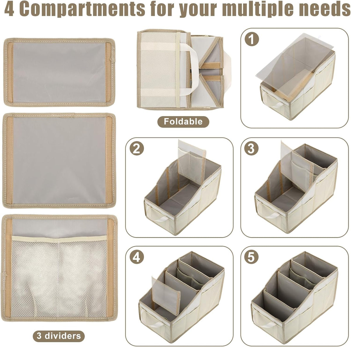 Honeydak Passenger Seat Organizer, Collapsible Car Storage for Console Front/back Seat with Multi-pockets Car Caddy Organizer Suv Truck for Kids Adults Accessories(Beige,4 Compartments)