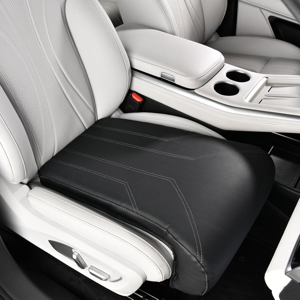 FLORICH Car Seat Extender Leg Extender Support Cushion for Driver Seats Office Chair, Leather Carseat Leg Support for Long Drivers Universal Car Seat Cushion Legs Rest Pads-Black