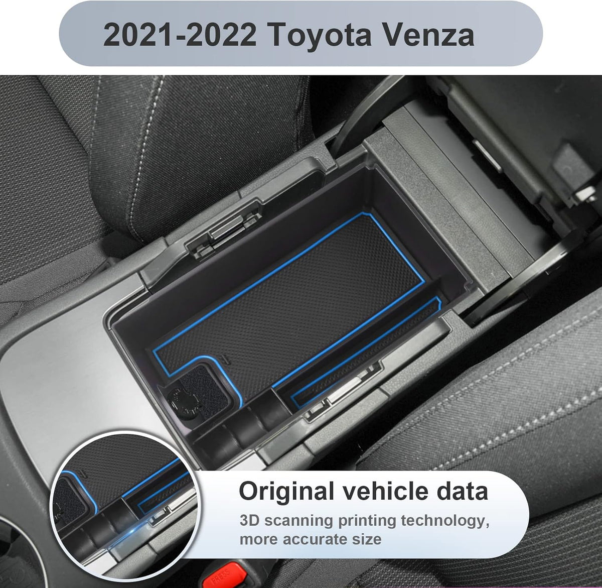 SKTU (Update) Compatible with 2021 2022 2023 2024 Toyota Venza Center Console Organizer 2024 2023 2022 2021 Toyota Venza Accessories ABS Black Materials Tray Armrest Secondary Storage Box (Blue)