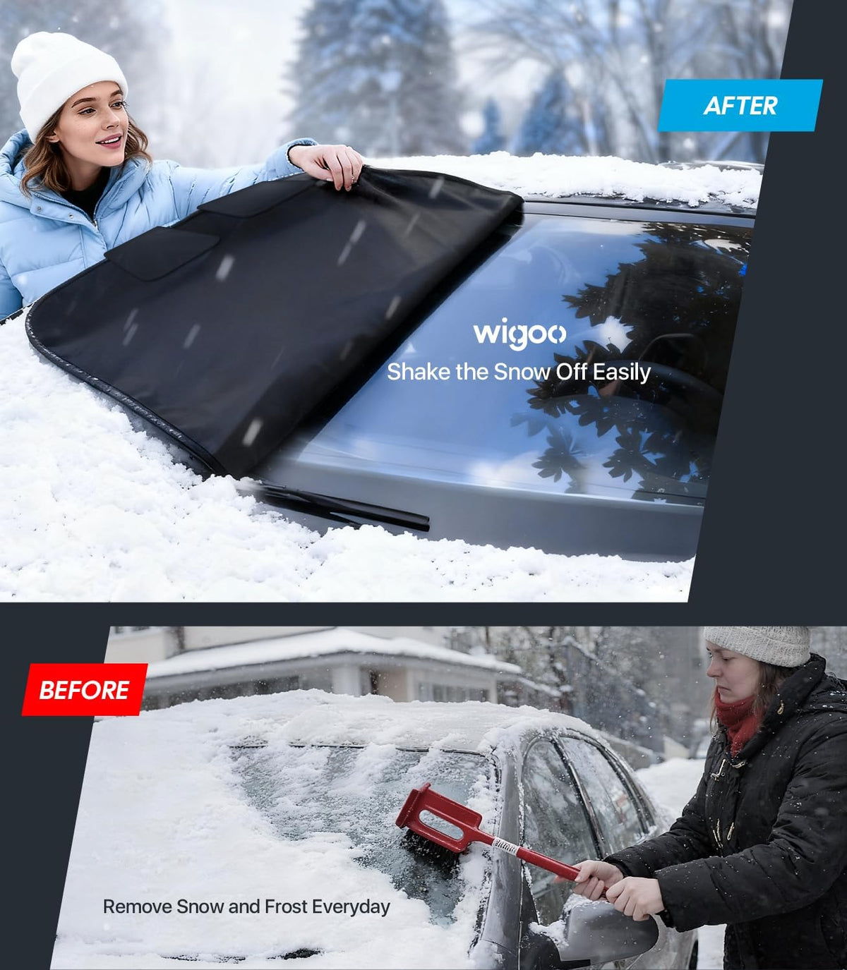 Wigoo 2026 Upgrade Car Windshield Cover for Ice and Snow, Windshield Snow Cover for Winter Snow & Frost – 600D Heavy Magnetic Anti-Hail Protector for Winter Weather, Fits Large SUVs & Trucks, X-Large