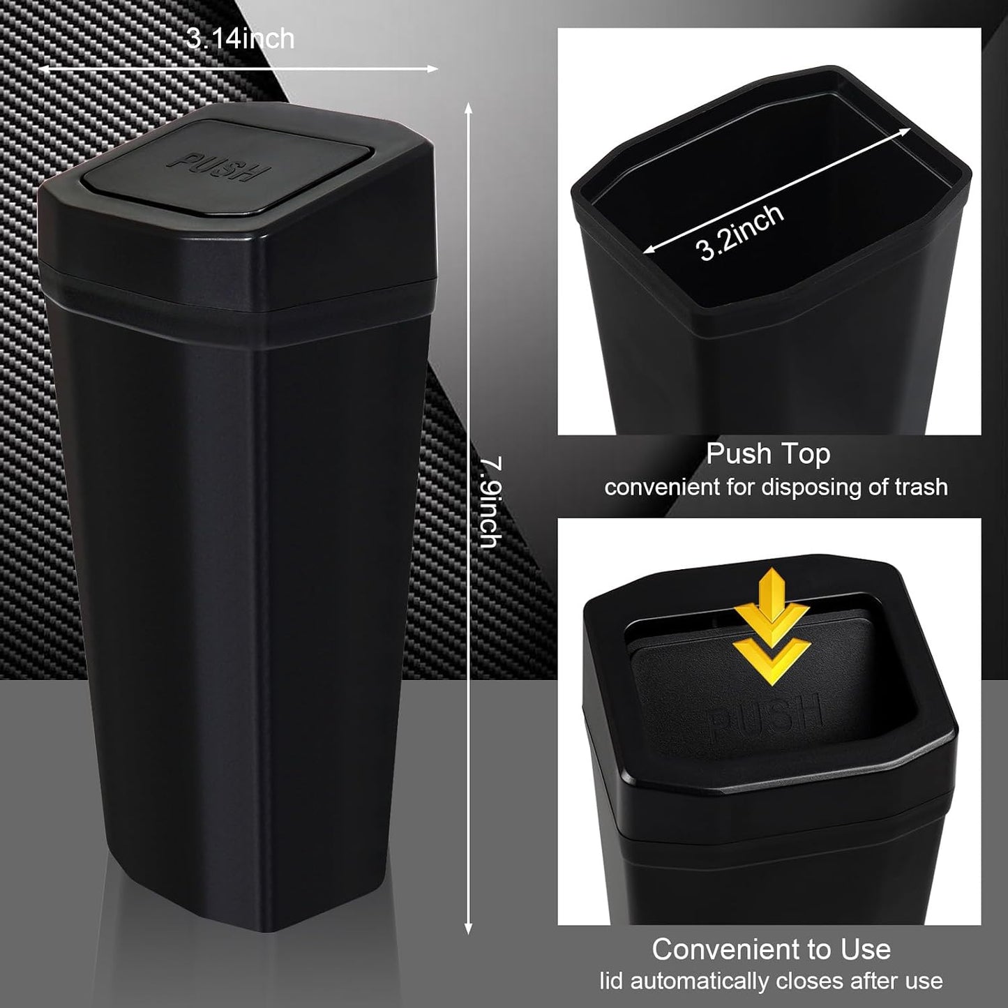 Car Trash Can with Lid - 2 Packs Mini Car Garbage Can Bin for Cup Holder - Black Small Leakproof Vehicle Trash Bin for Back Seat, Cute Automotive Accessories Organizers and Storage for Door SUV Truck