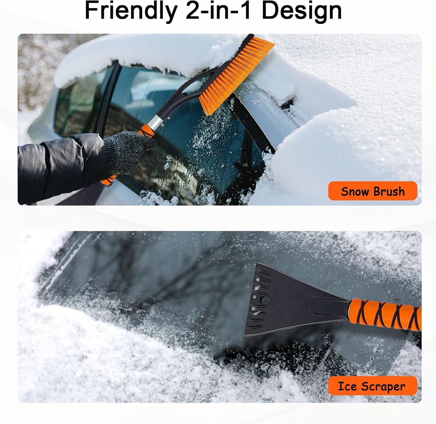 27'' Aluminum Brush and Ice Scraper, 2 in 1 Detachable Winter Car Snow Brush with Ergonomic Foam Grip for Car Accessories, Ice Scrapers for Car Windshield, Snow Removal Tool for Cars,SUVs,Trucks
