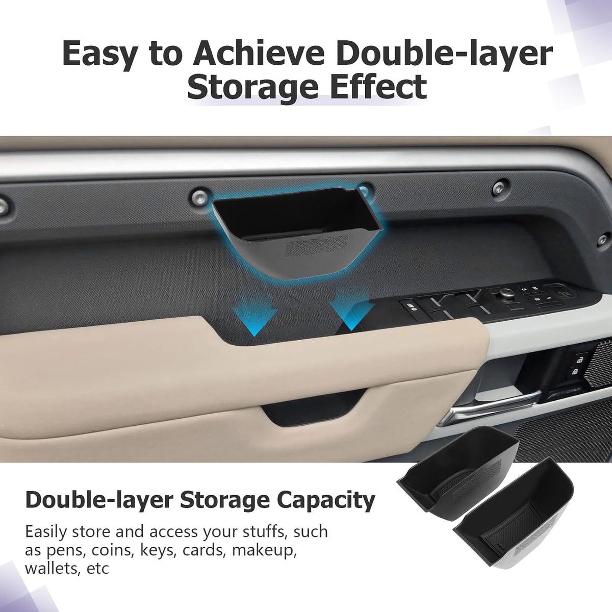 LUWU 2025 Defender Front Door Side Box Compatible with 2020 2021 2022 2023 2024 2025 Land Rover Defender Accessories Center Console Organizer Armrest Console Organizer Insert Tray 2-Pack