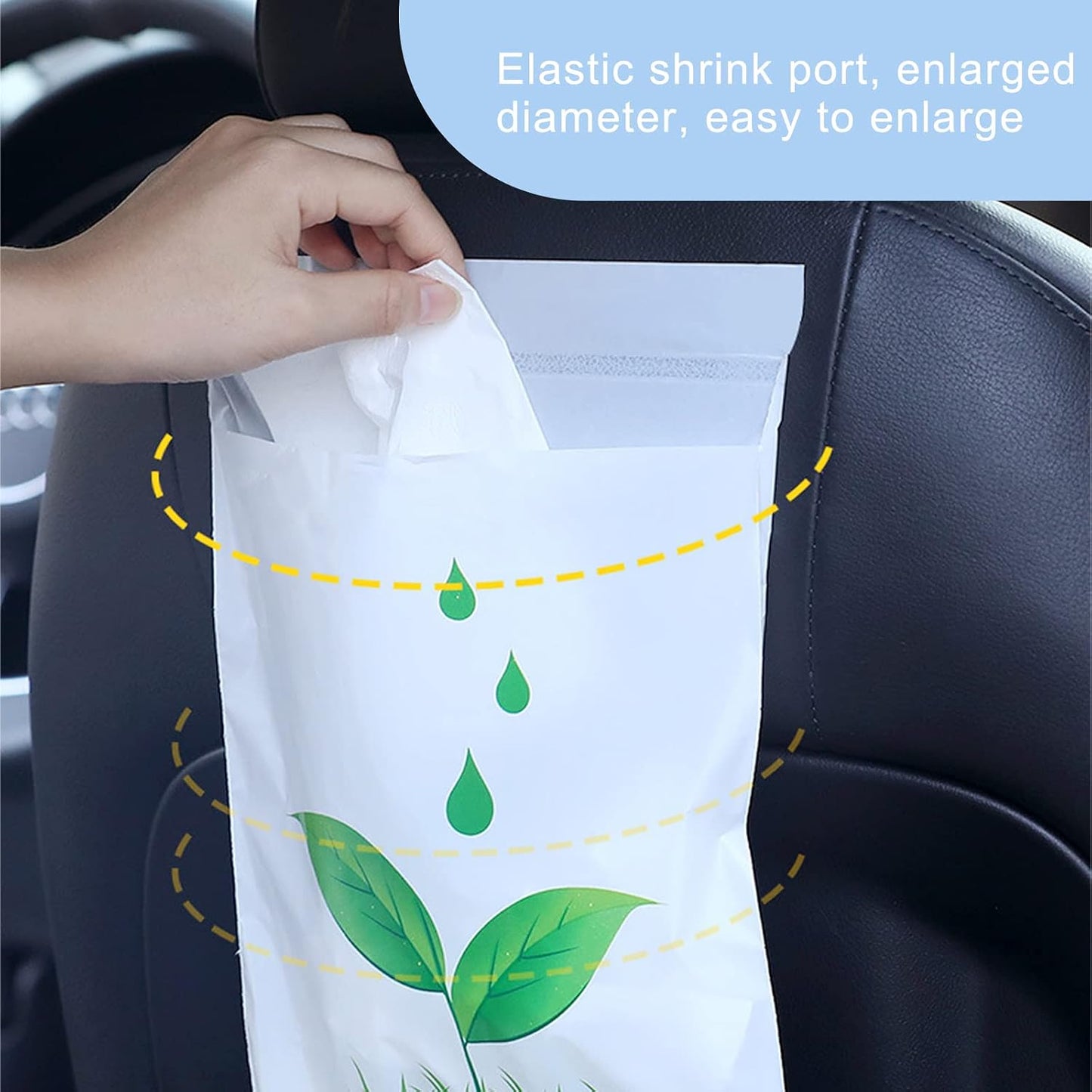 Disposable Car Trash Bag - 100 Pcs Stick-on, Portable, Leak Proof Adhesive Bags for Cars