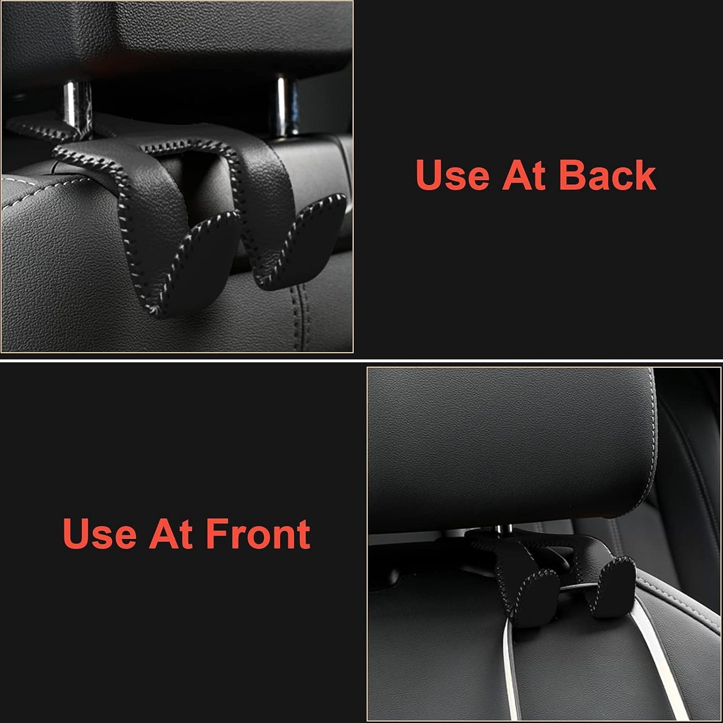 AMVOYOA 【2021 Upgraded】 Car Purse Hook, 2 in 1 Car Seat Headrest Hooks Durable Hanger Storage Holder Leather Organizer for Hanging Grocery Bags, 2 Pack, Black