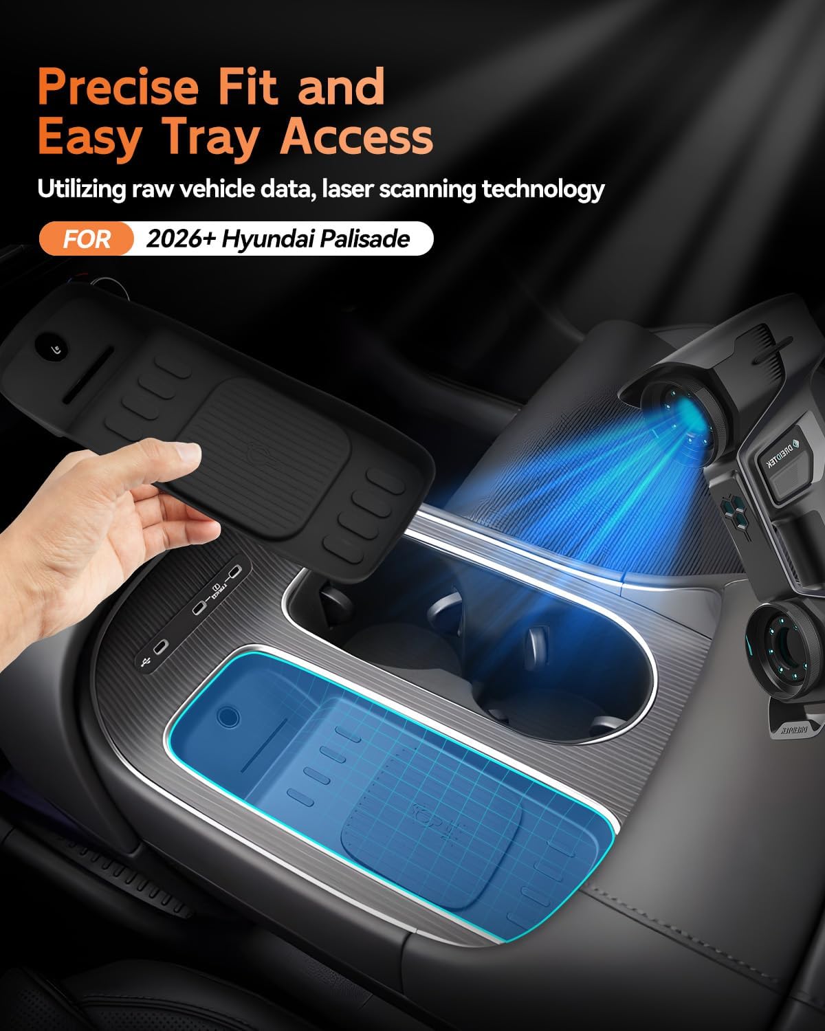 CDEFG 2PCS for 2026 2027 Hyundai Palisade Center Console Cup Holder Insert Organizer & Wireless Charing Silicone Mat Accessories (Only fit 7-Seat)