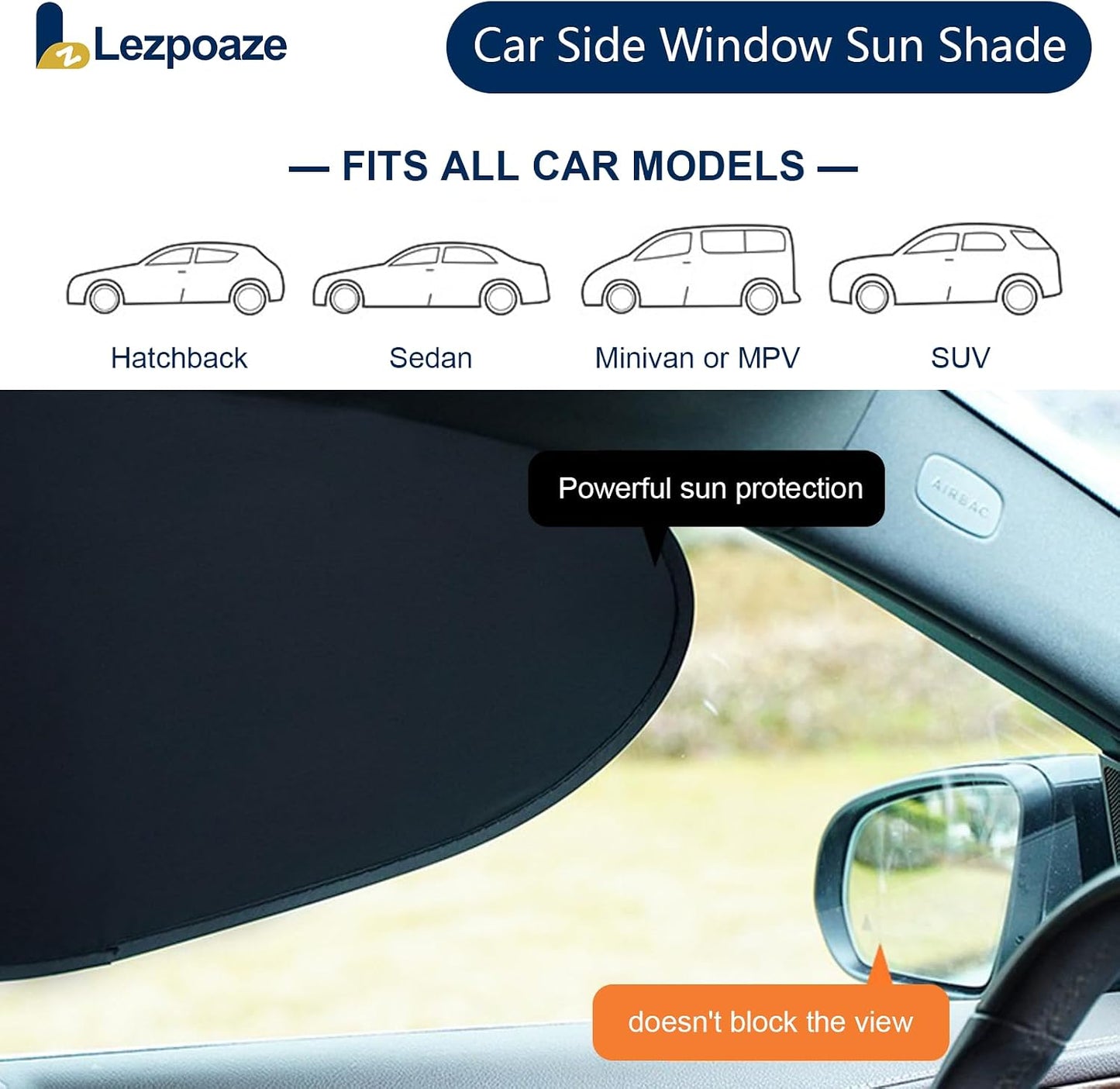 2-Pack Car Side Window Sun Shade | Black Gel Electrostatic UV Protection Sunshade | Universal Fit 99% Vehicles | Foldable Car Shades