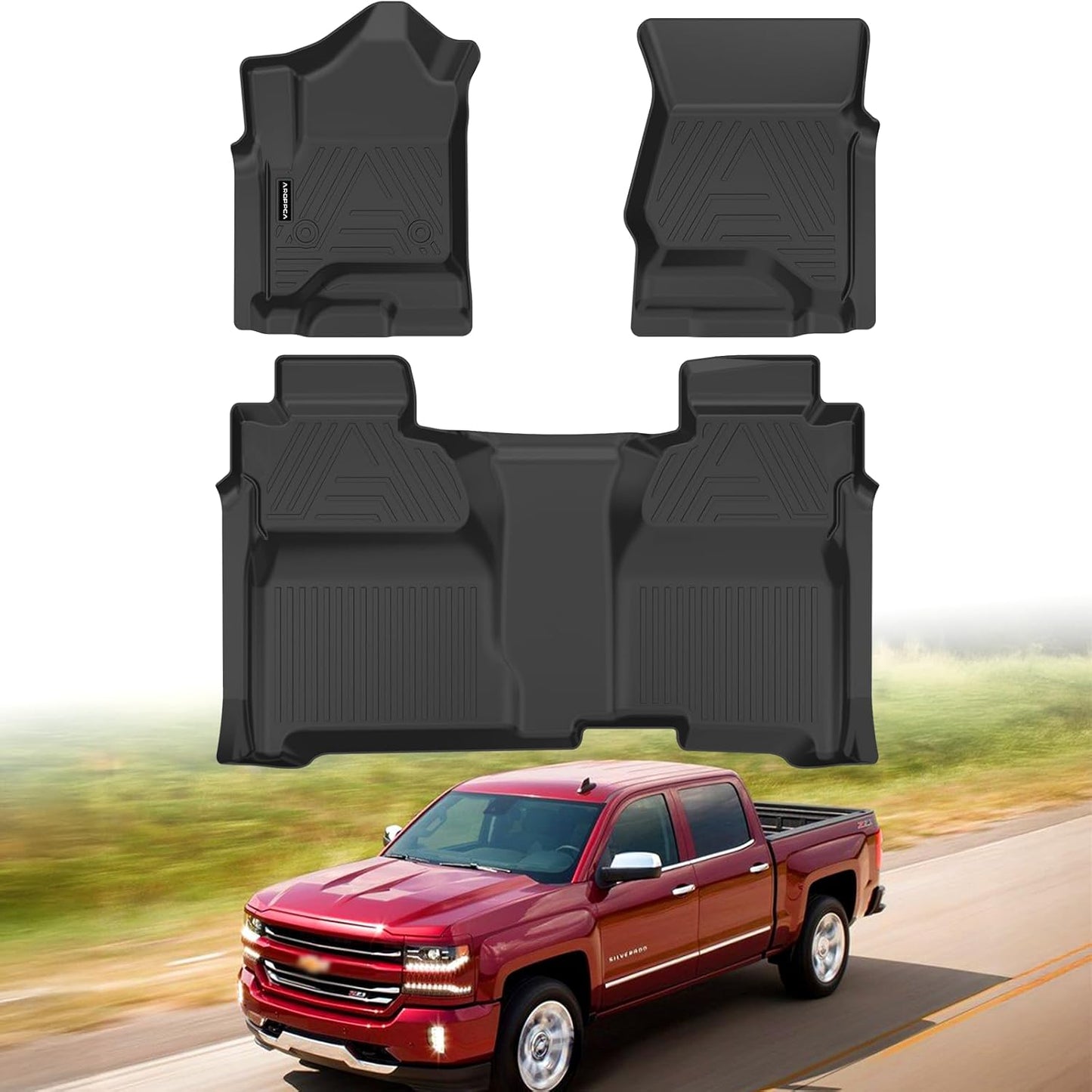 All Weather Car Floor Mats for 2014-2018 Chevrolet Chevy Silverado/GMC Sierra 1500 Crew Cab, 2015-2019 Silverado/Sierra 2500 HD/3500 HD Crew Cab, TPE Floor Liners for Chevy Silverado Accessories