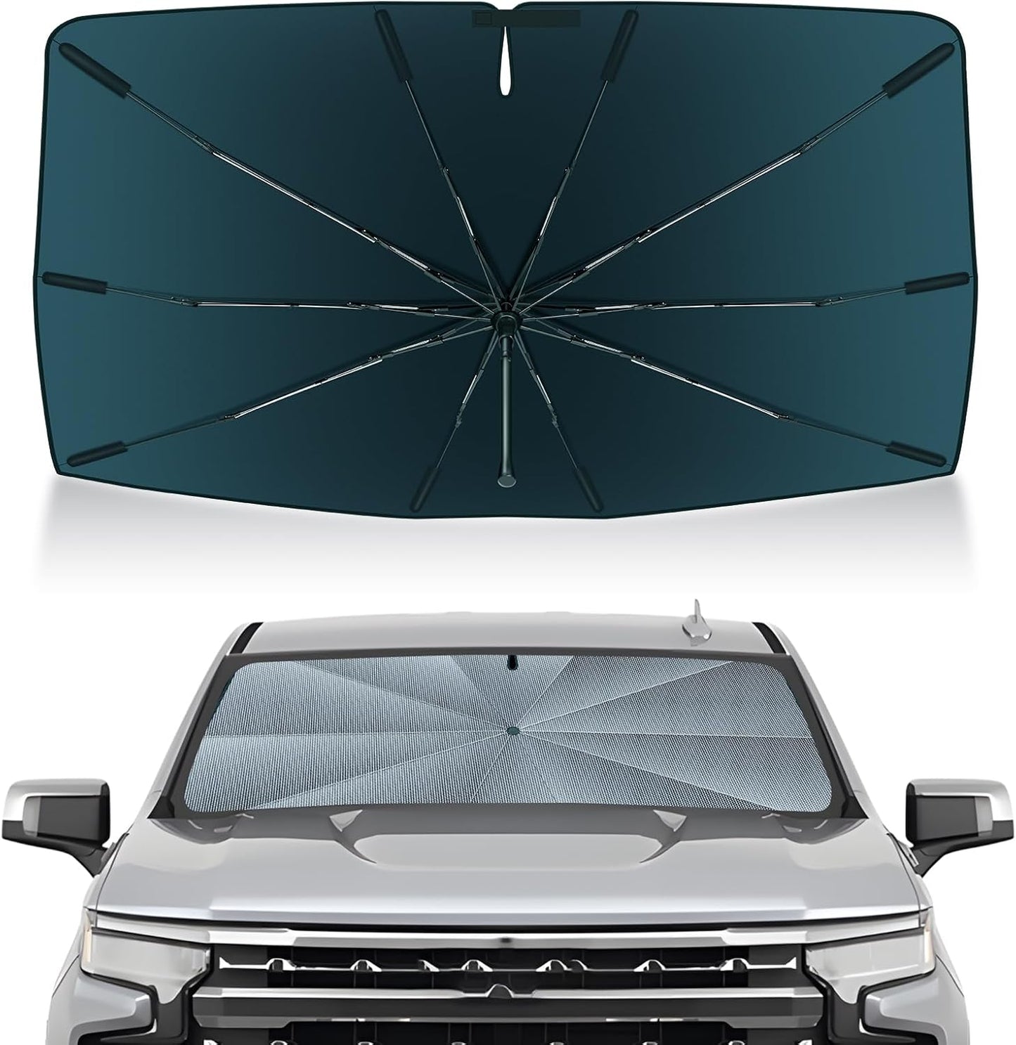 Autorder Windshield Sun Shade Umbrella for 2019-2026 Chevrolet Chevy Silverado/GMC Sierra 1500 2500 3500 Accessories, Upgraded Ice Crystal Material, Umbrella Sunshade for Car Windshield Sun Blocking