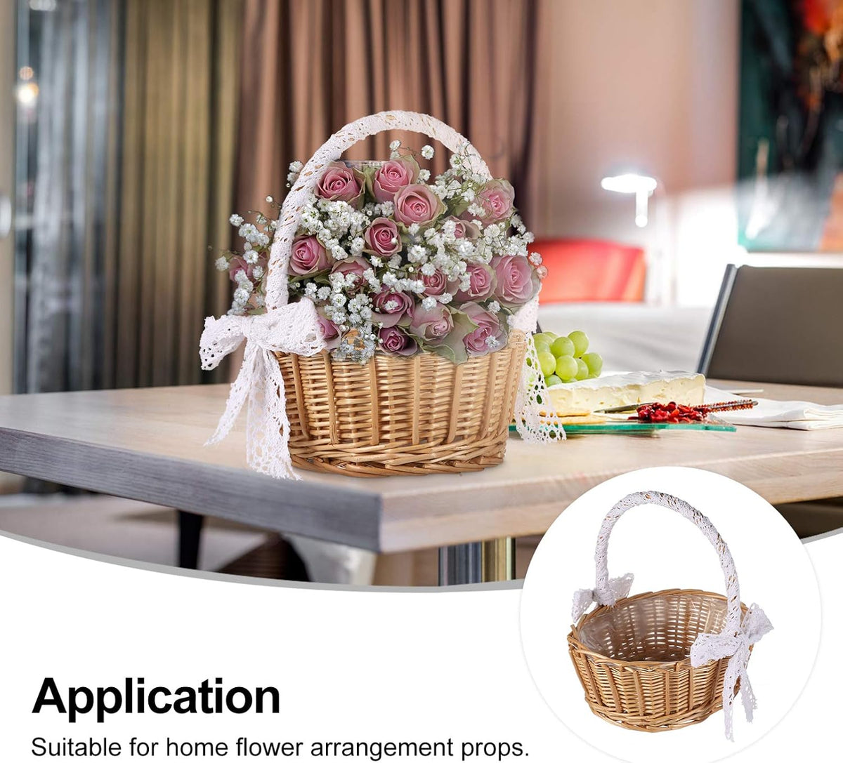 Cabilock 11.02-Inch Portable Woven Basket Braided Jacquard Basket with Lace Handle Desktop Flower for Home Organization Flower Girl Ceremony Sundries Storage
