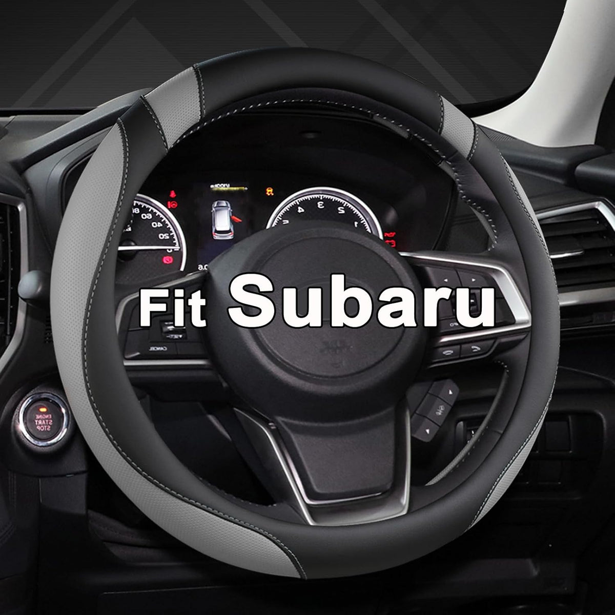 West Llama Customized Auto Car Steering Wheel Cover for Subaru Forester,Outback,Crosstrek,Impreza,Legacy,14.5-15 inch (Black+Gray-Standard Size)