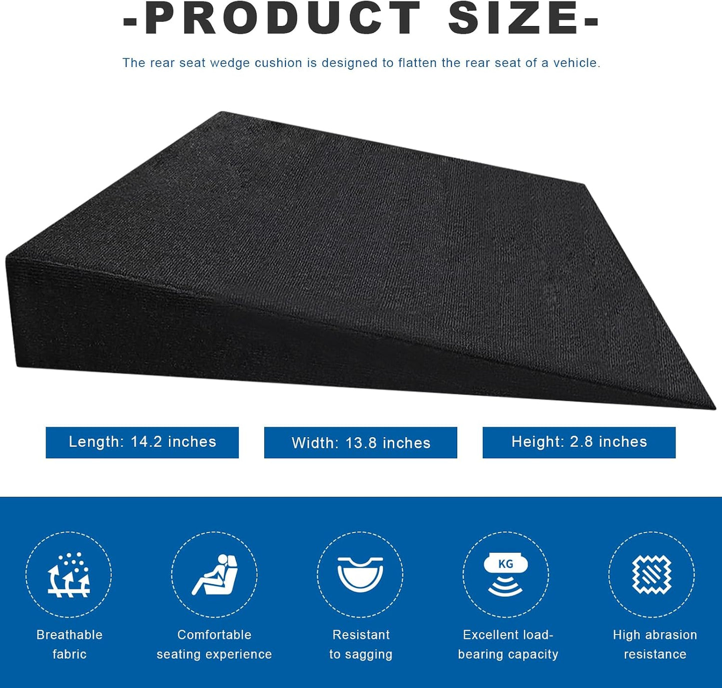 Auto Seat Wedge Leveling Cushion, Breathable Fabric Rear Seat Leveling Mat Support Cushion, Ergonomic Angled Design Backseat Pad Pain Relief Pad for Car Office Outdoor