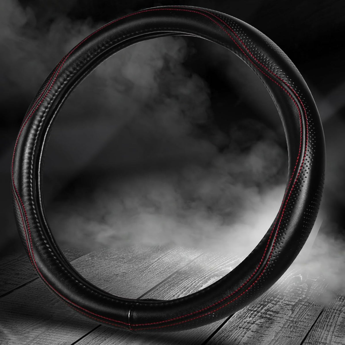 HAOKAY Top Grade Black Genuine Leather Steering Wheel Cover Women Men, Luxury Steering Wheel Cover for Cars, SUVS and Trucks, Universal 14.5-15 inch