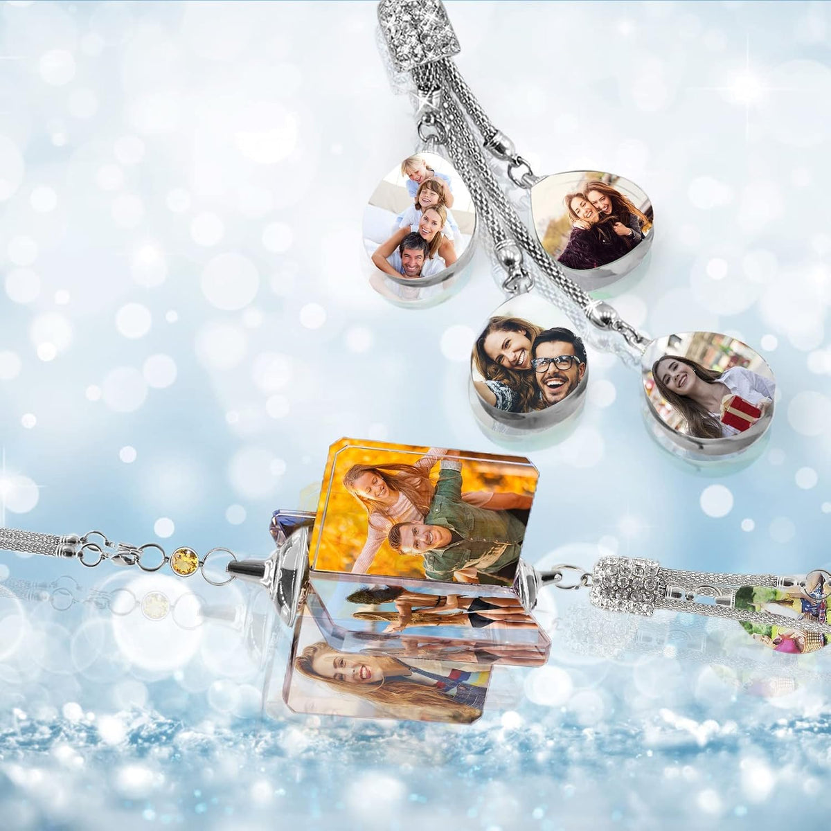 Personalized Photo Crystal Pendant for Car Home Hanging Ornaments Custom Picture Crystal Car Rearview Mirror Hanging Accessories Decor - Dimond