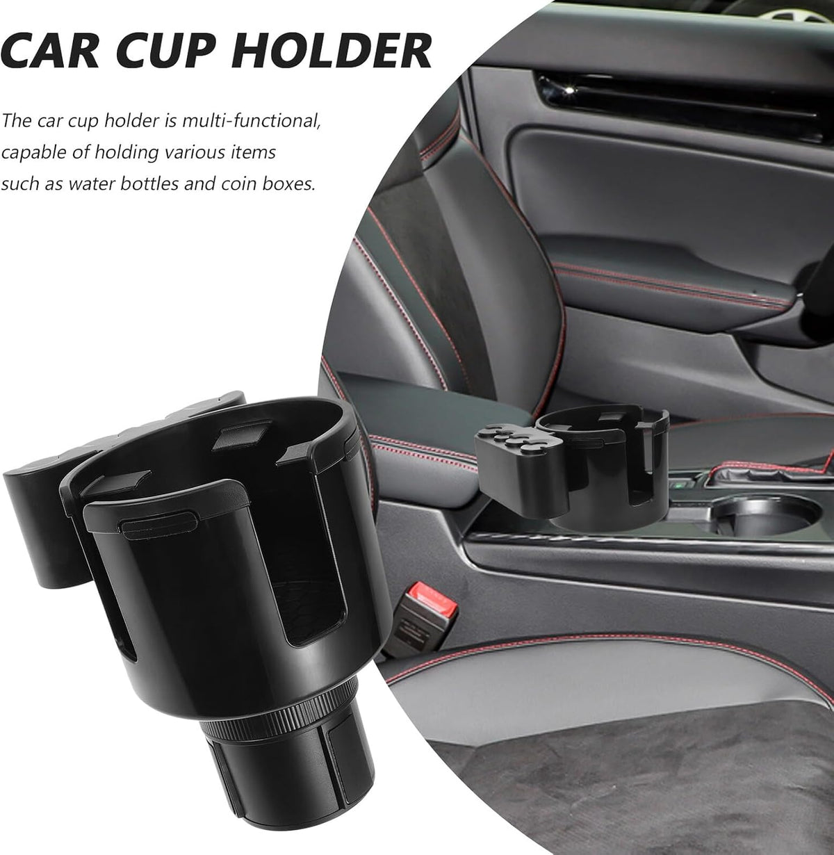 FOMIYES Car Cup Holder Expander Large Water Bottle Holder for Drinks with Coin Storage Compatible with Vehicle Interior Accessories