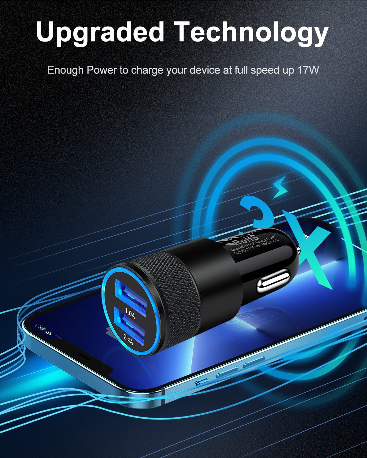 [5pcs] Car Charger Adapter, USB Multi Port Cigarette Lighter Fast Charging