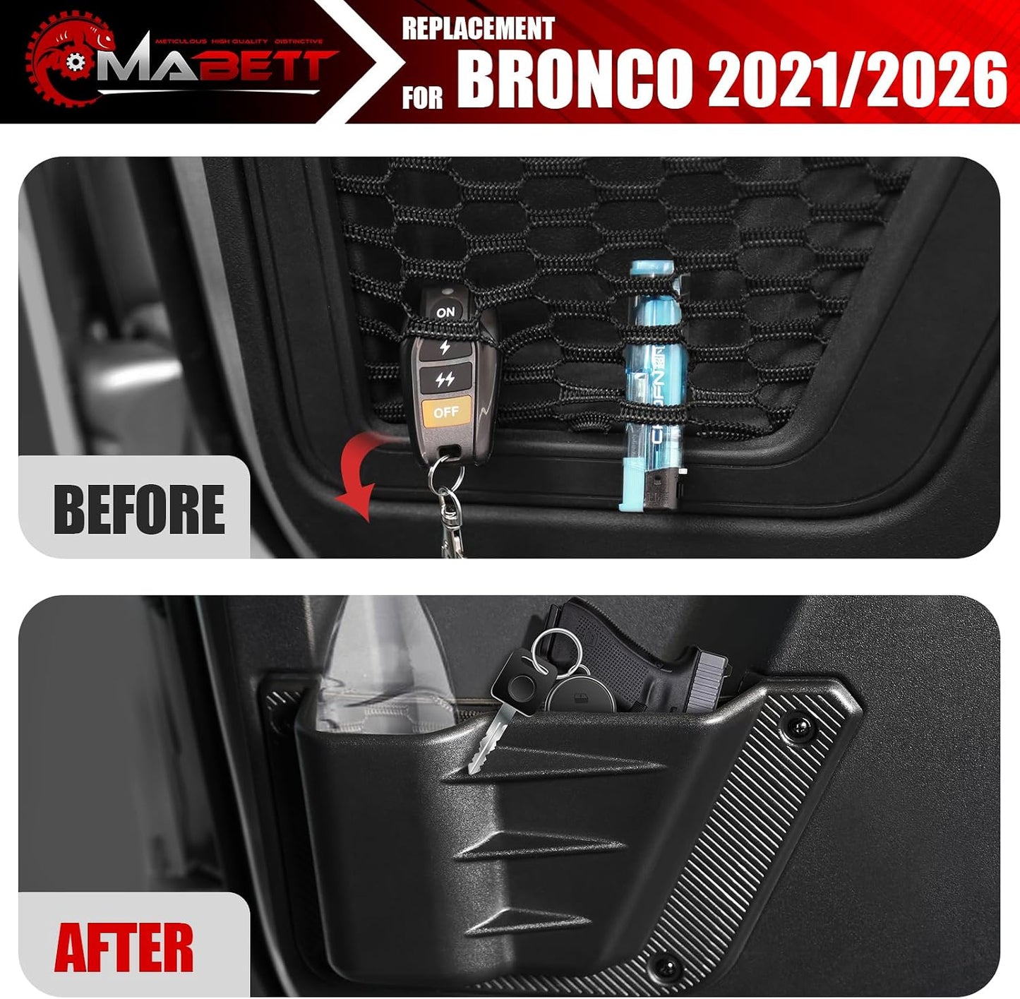 Mabett Rear Door Pocket for Ford Bronco Accessories 2026 2021-2025, Side Door Storage Box fit Bronco 4-Door, Drilling Required, Black
