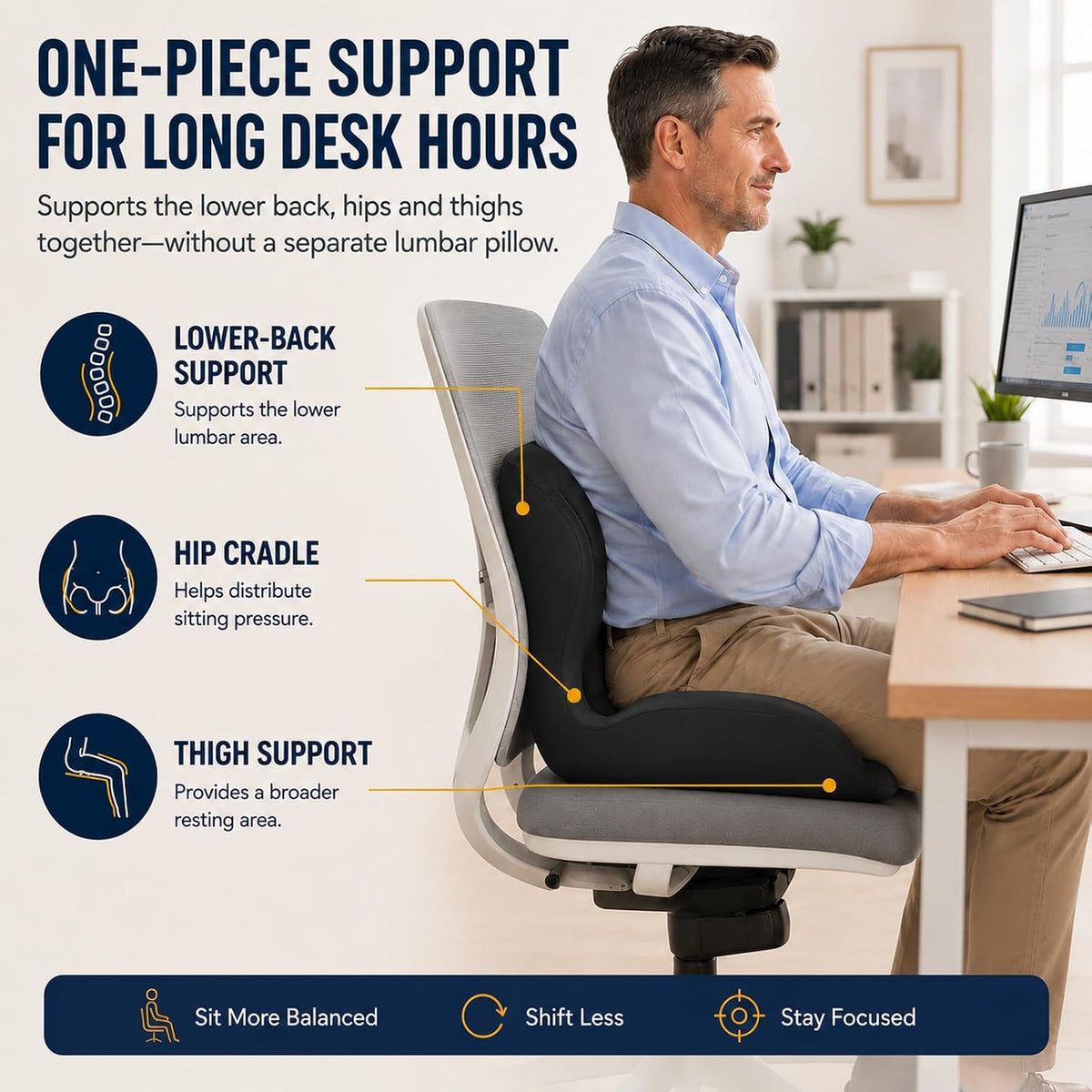 Ergonomic Seat Cushion for Office Chair with Lumbar Support