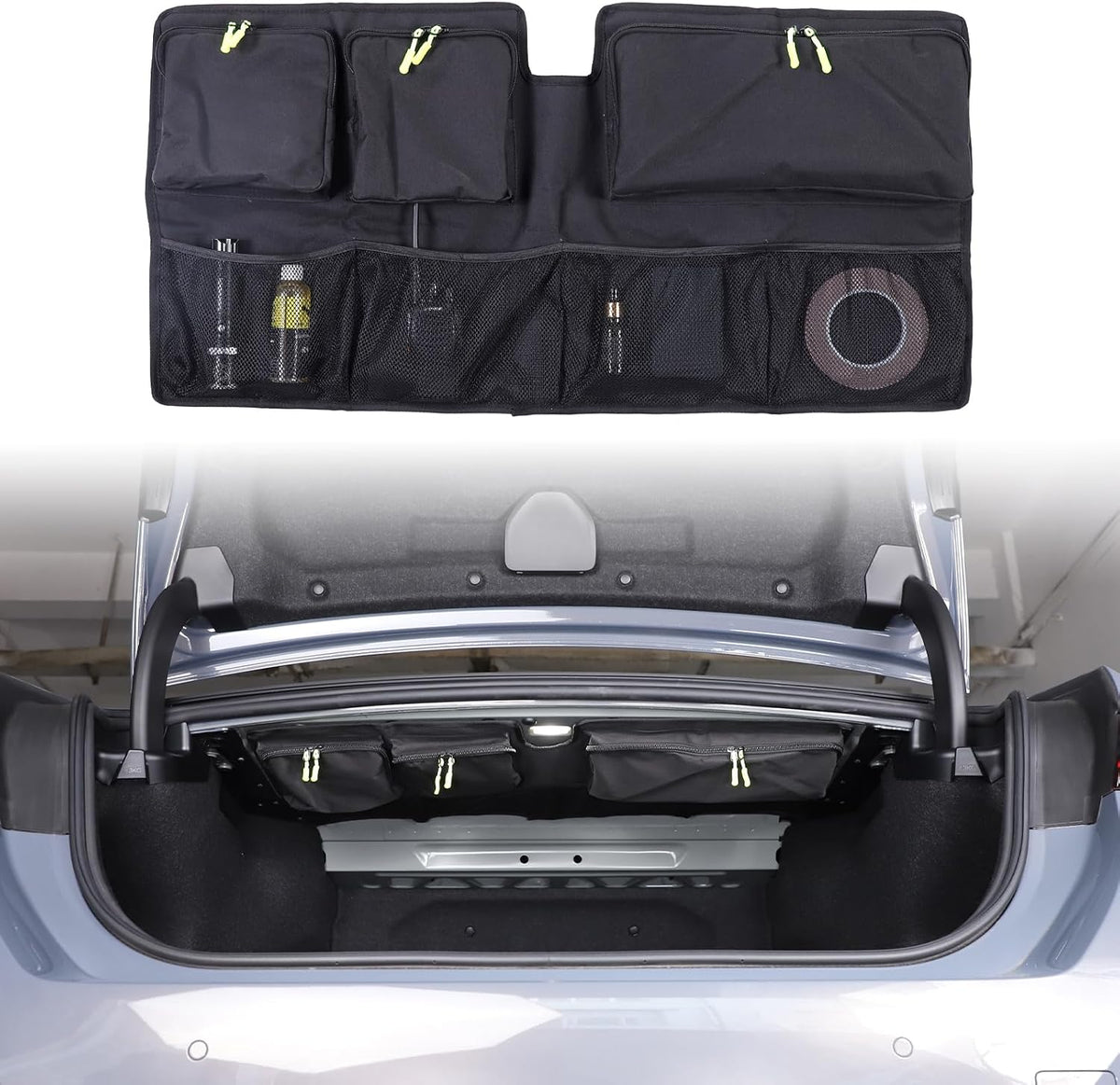 Car Trunk Organizer Storage Cargo Bag Compatible with BMW 5 Series G60 2024 2025+Rear Trunk Luggage with Removable Large Capacity Stable Collapsible and Mesh Compartments (1PC)