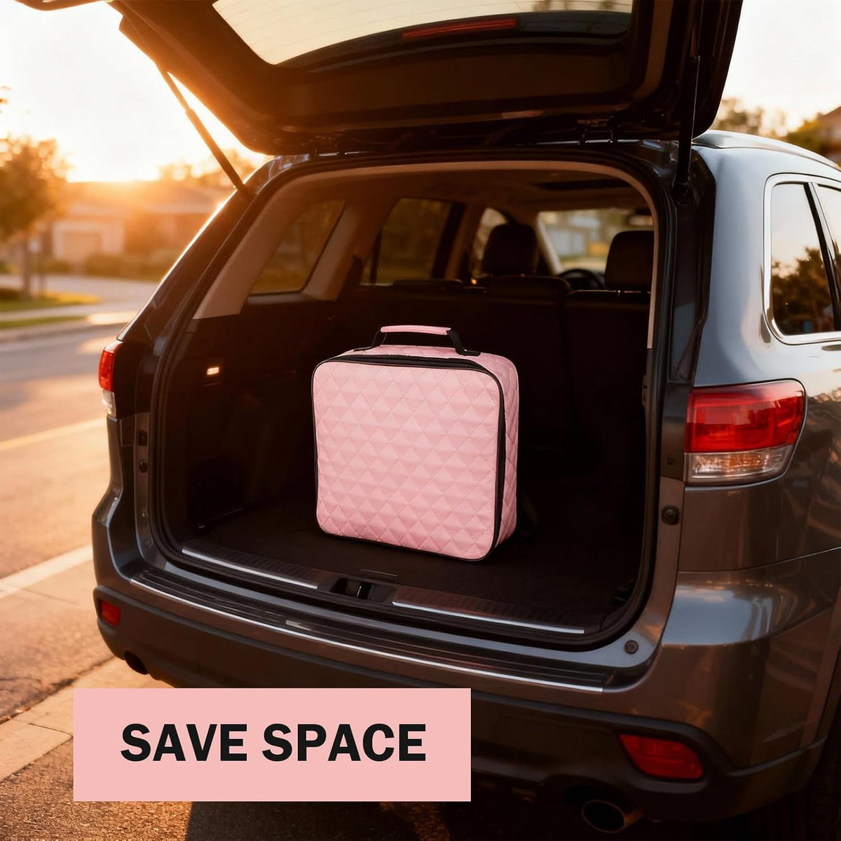 Jumper Cable Bag, Tools Cable Bag, Car Storage Box, 12.6x3.54x12.6In Organize for EV Charging Cord, Hoses (Pink)