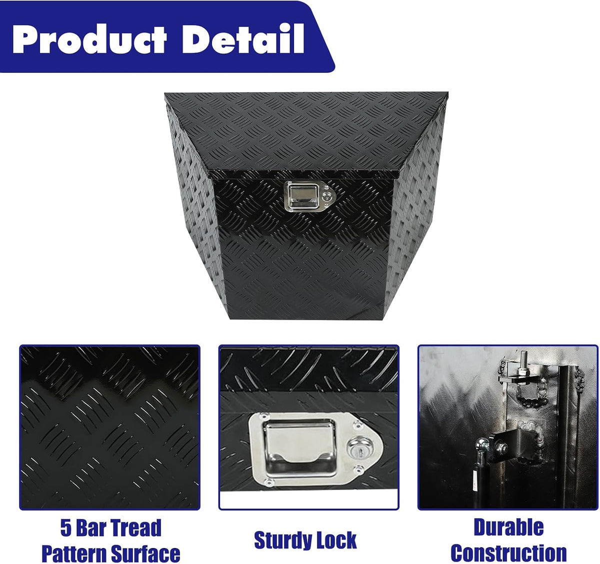 29"X16.5"X18" Black Aluminum Pickup Truck Bed Trunk Storage Trailer Tongue Tool Box with Lock and Key 5 Bar Tread