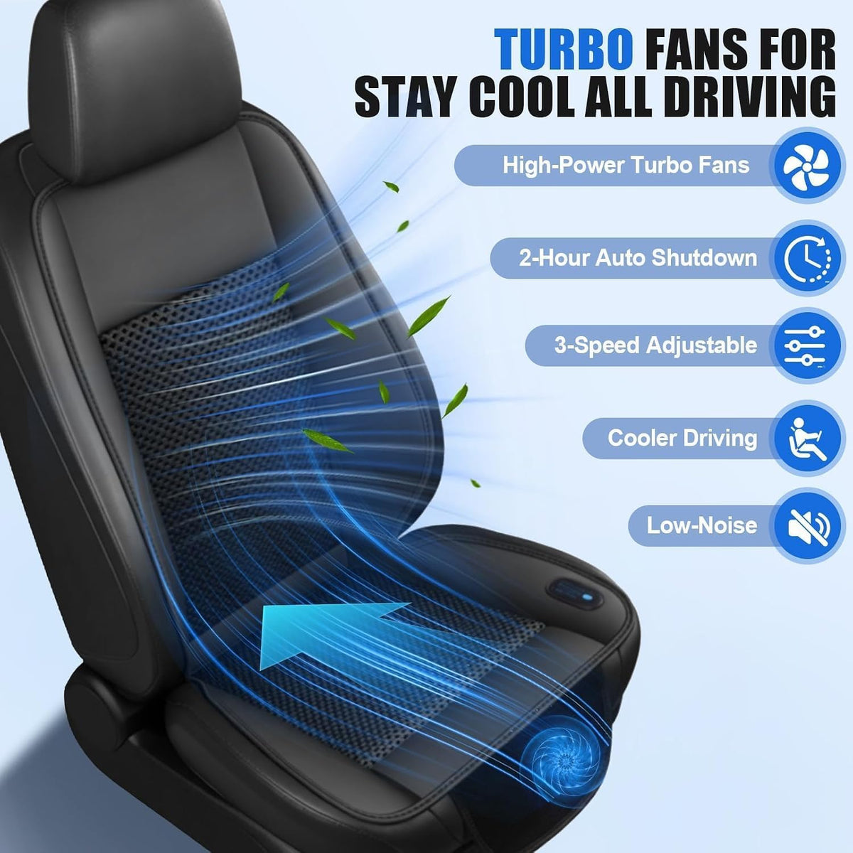 Cooling Car Seat Cover with Powerful Fan, 12V Ventilated Cooling Car Seat Cushion, 3-Speed Adjustable Breathable Cooling Seat Cover for Car SUV Truck Universal Fit