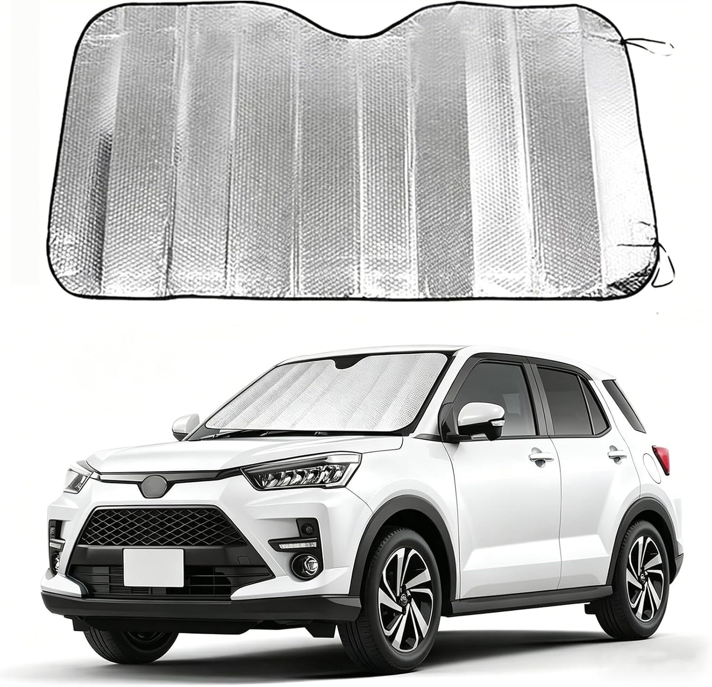 Car Windshield Sun Shade, Double Thickening Bubble Sun Shade, Foldable Front Window Sunshade with Suction Cups, UV-Blocking Sun Visor, Keeps Vehicle Cool for Most Cars SUVs (55"x27.5")