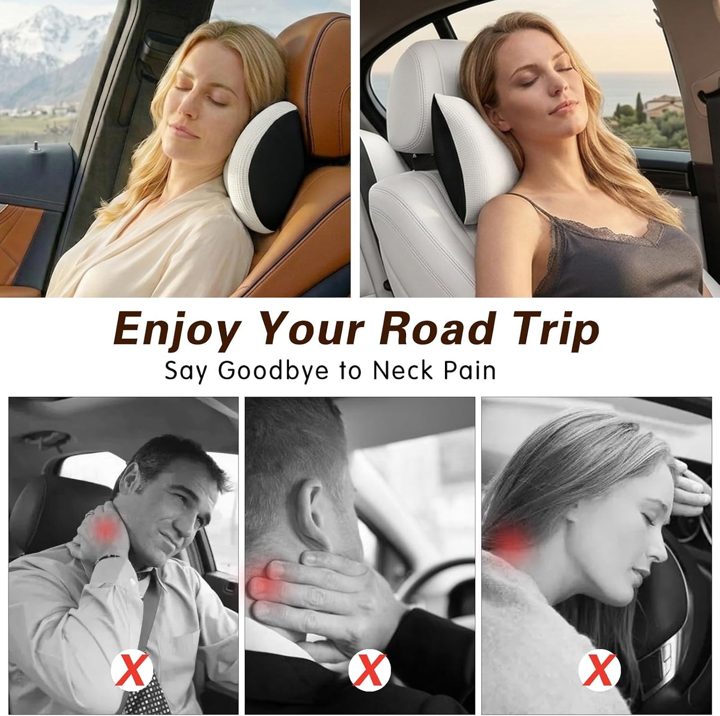 SPRFUFLY Cozy Car Headrest Pillow, Car Pillow for Driving with Adjustable Strap, Breathable Removable Cover & Ergonomic Design - Softness Travel Car Neck Pillow(Moonlight Silver, 1PC)