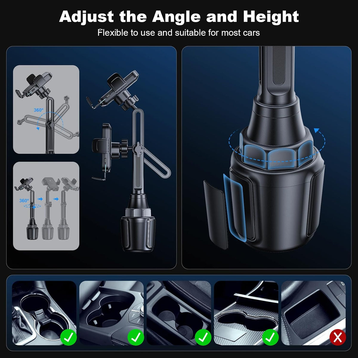 Wireless Car Charger Car Cup Phone Holder 15W Fast Charging Auto Clamping
