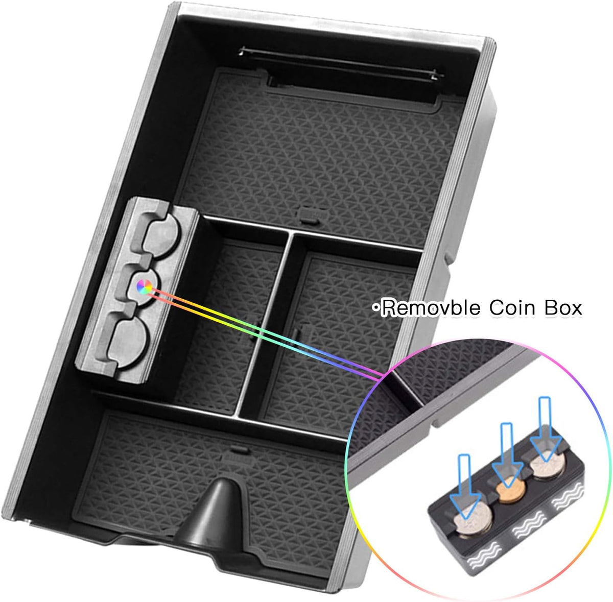 SKTU Center Console Organizer Customized for 2009-2020 Dodge Ram 1500 2500HD 3500HD Insert ABS Black Materials Tray Armrest Box Glove Secondary Storage Box with Coin and Glass Holder
