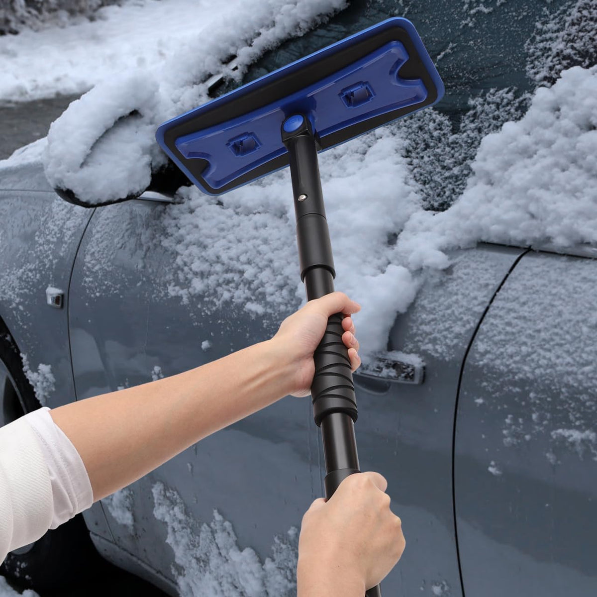 BESPORTBLE Extendable Foam Snow Brush for Car, Detachable EVA Sponge Snow Broom and Ice Scraper for Auto Windshield Blue