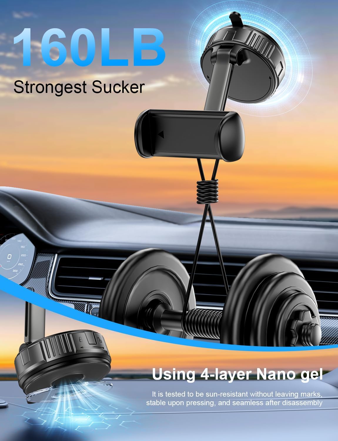Strong Suction Phone Holders for Your Car, Vacuum Car Phone Holder Mount