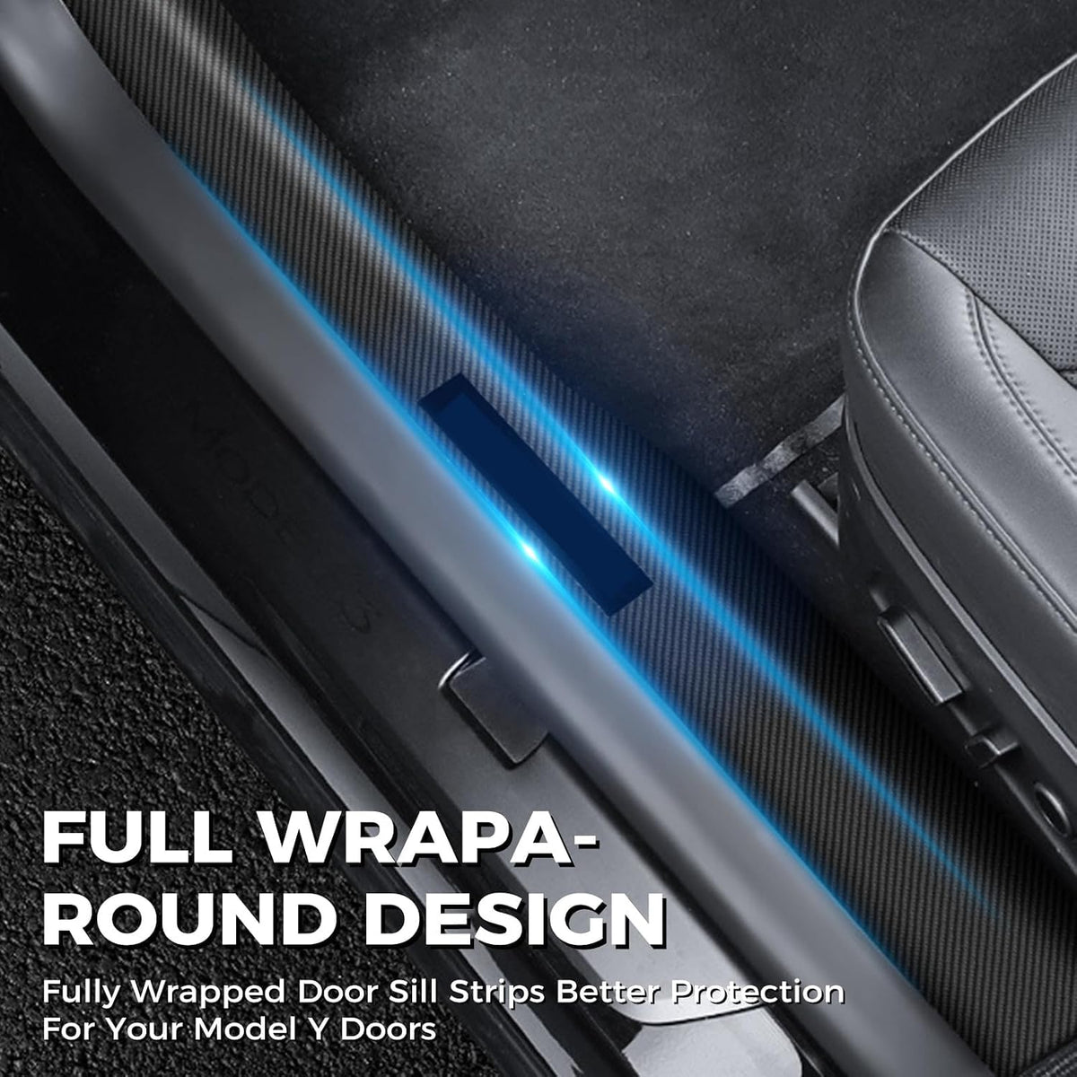 4 Pcs Door Sill Protector for Tesla Model Y 2019-2024 Only for 5 Seater - Carbon Fiber Scuff Plate Guards with Installation Kit Front & Rear Pedal Kick Protection Fit for Tesla Model Y Accessories