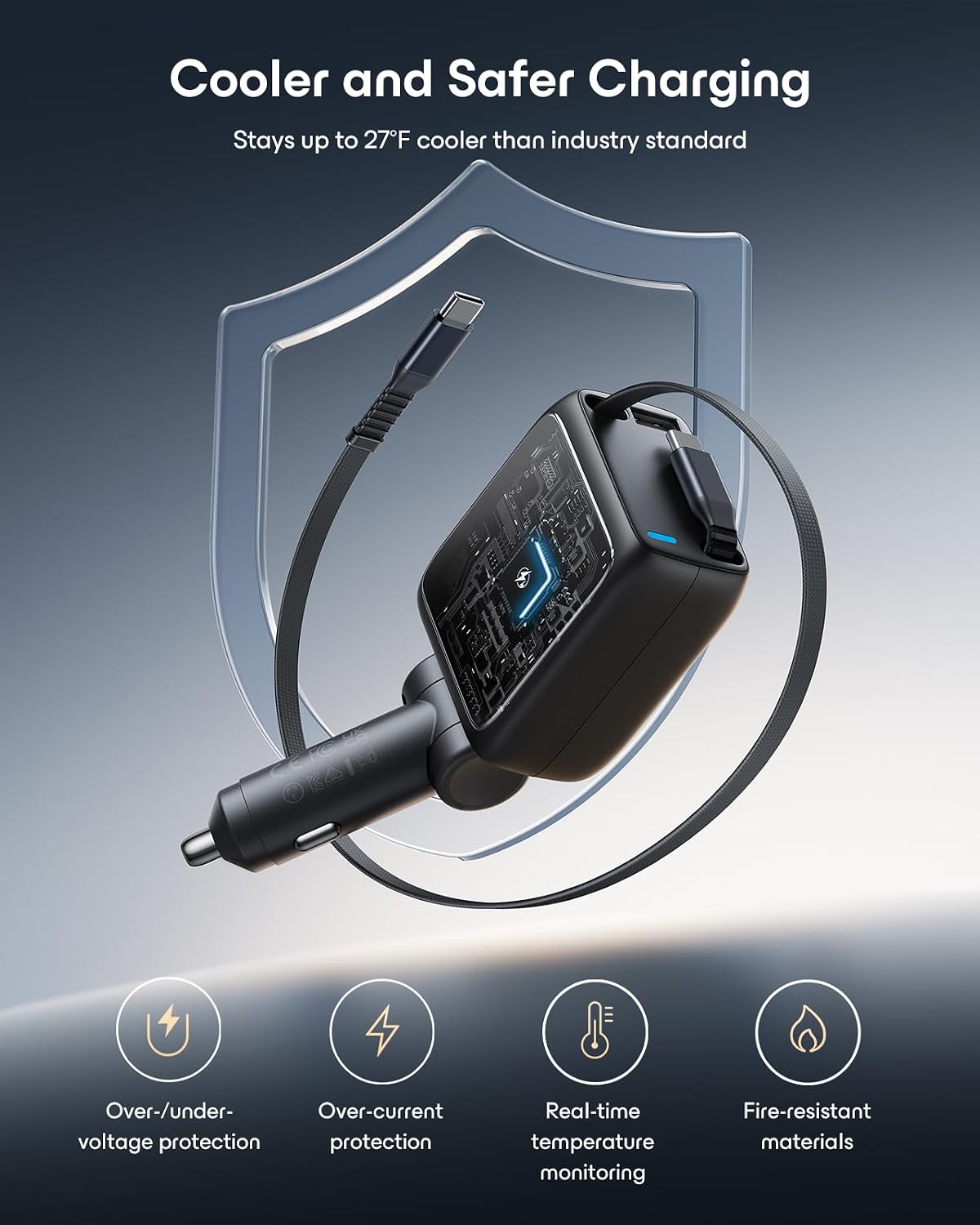 ESR Xtend 100W Retractable Car Charger USB-C & USB-A, Fast Charge, 3-in-1