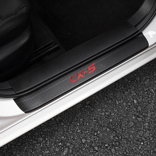 LEXLEY for Mazda 2013-2026 CX-5 Carbon Fiber Style Leather Door Sill Protector Anti-Dirty Scuff Plate Cover Guard Sills Protector Trim,Welcome Pedal Protect 4PCS-RED