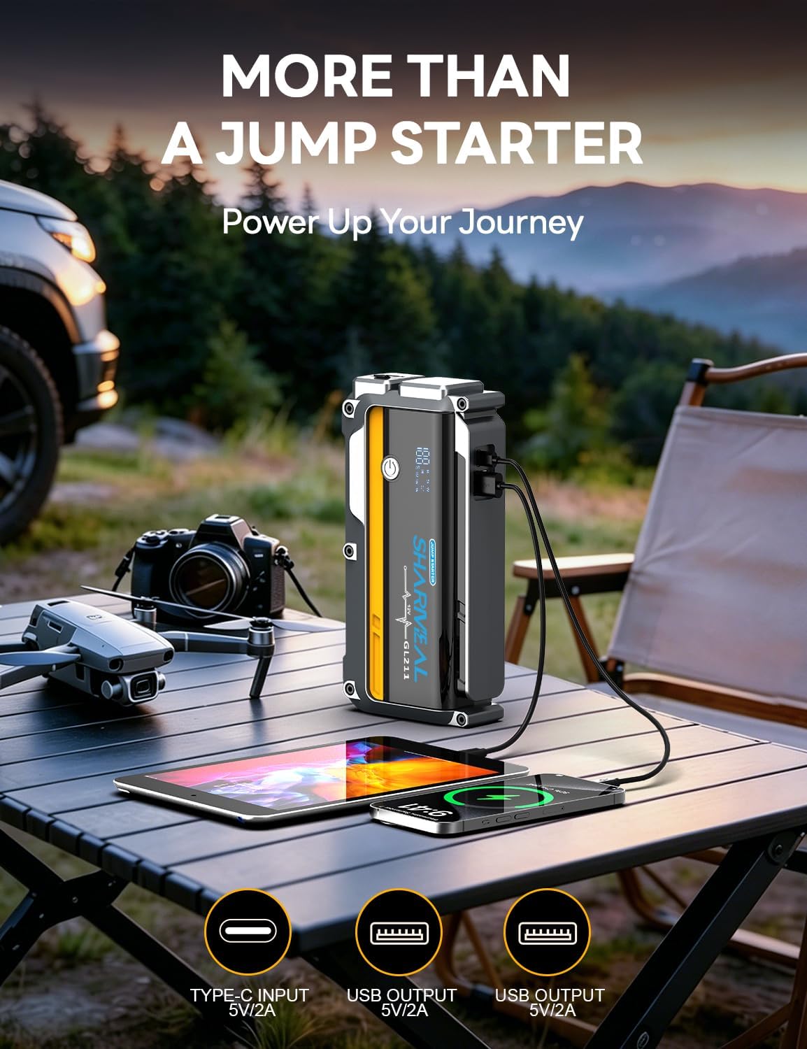 7000A Jump Starter, 12V Battery Jumper Starter Portable Car Booster, Jump Box Pack for All Gas & 12.0L Diesel with 800 Lumen Flashlight and Jumper Cables