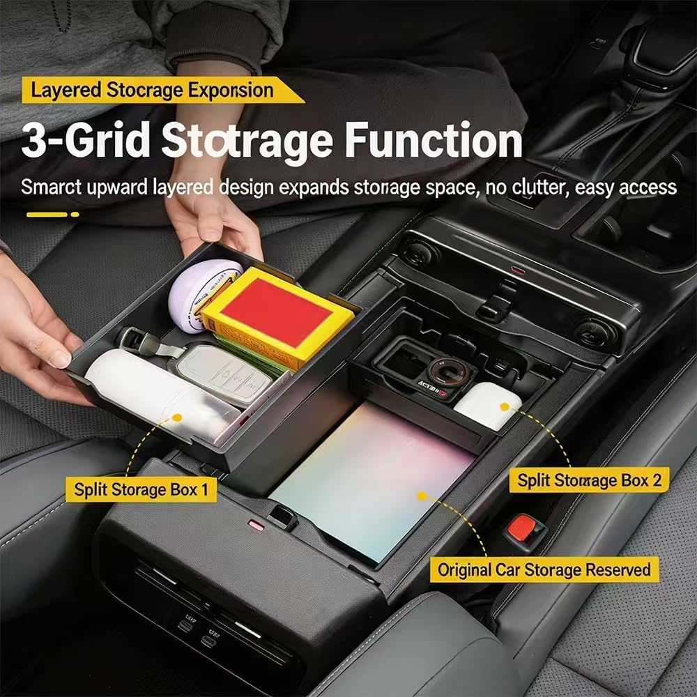 Center Console Organizer for RAV4 2025-2026 Car Storage Box,2026RAV4 Accessories ABS Center Console Organizer Storage Box,tray can expand the capacity of armrest box(Silicone pad)