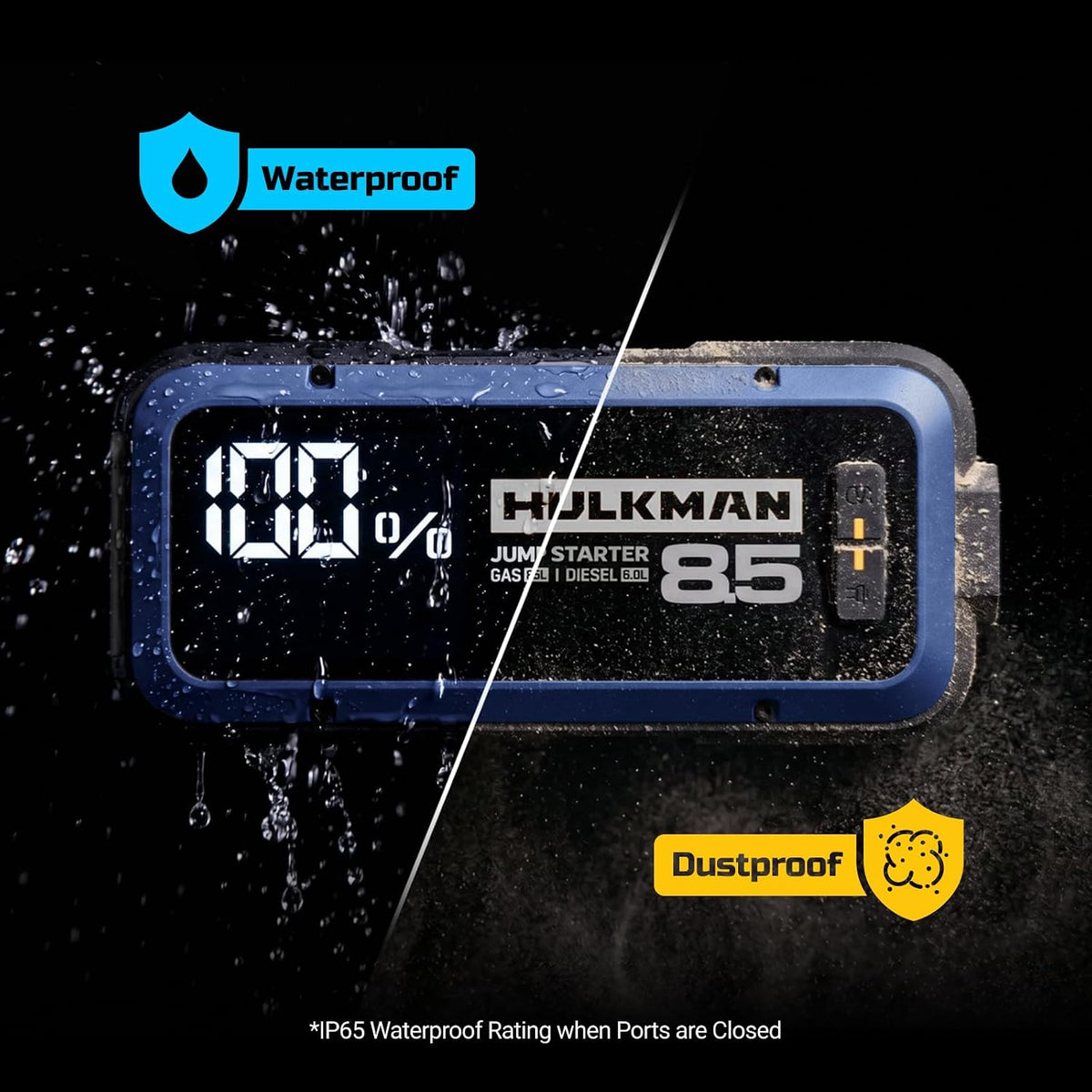 Hulkman Alpha 85 2000A Smart Battery Jumper Starter Portable for 12V Vehicles,Car Starter Jump Box with 65W Fast Charger,3.3" LED Display, 5 Lighting Modes, Jump Pack, for Up to 8.5L Gas & 6.0L Diesel