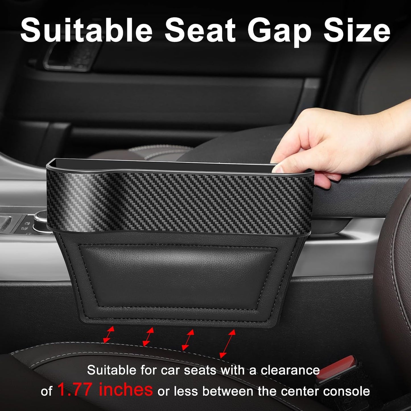 Car Seat Gap Filler, 2 Pack Car Seat Gap Filler Organizer with Cup Holders & 2 Seat Hooks, Car Console Storage Organizer, Car Organizer Front Seat for Storing Phones, Keys, Drinks, Sunglasses