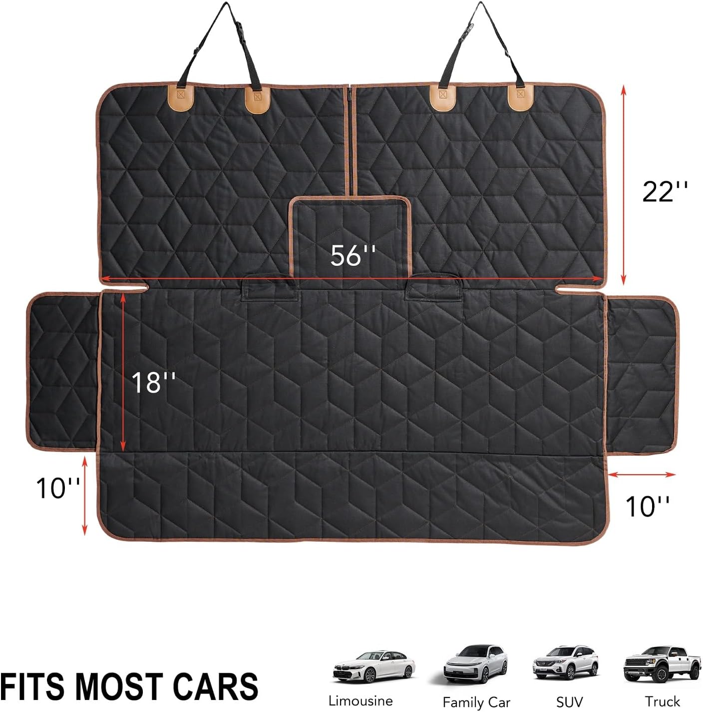 Petiza Dog Car Seat Cover for Back Seat, Heavy-Duty Non-Slip Waterproof Car Bench Protector for Pets,Compatible with Middle Armrests ，Dog Seat Cover Universal for Cars Trucks and SUVs